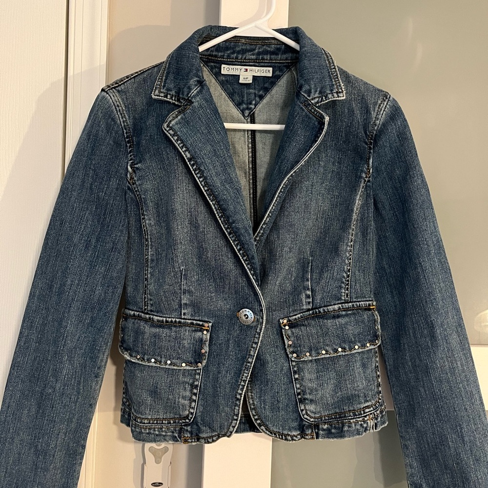 Vintage Tommy Hilfiger Women's Studded Blue Jean Jacket